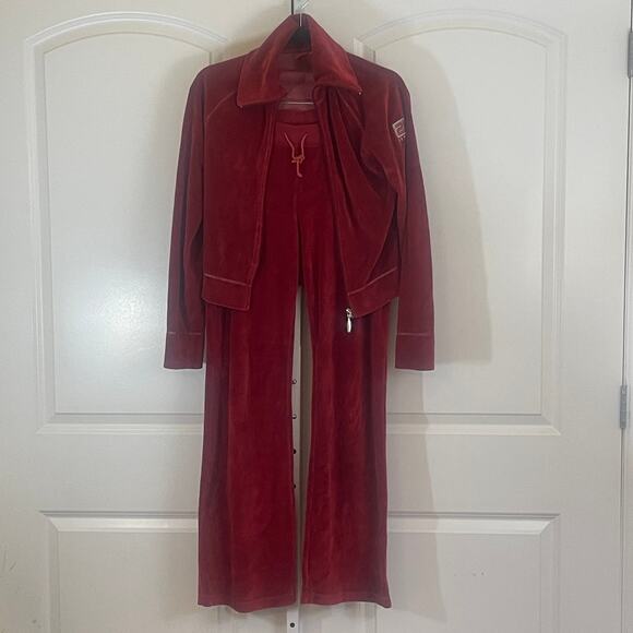 Espirit Y2K Retro Velour Tracksuit - No Size Tag - Red - Picture 1 of 10